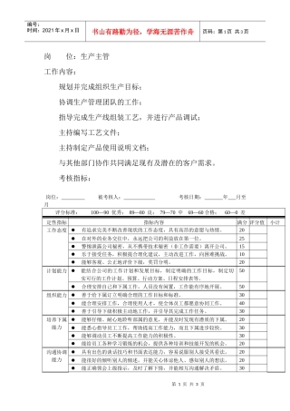 岗位工作内容和年度定性考核指-生产主管