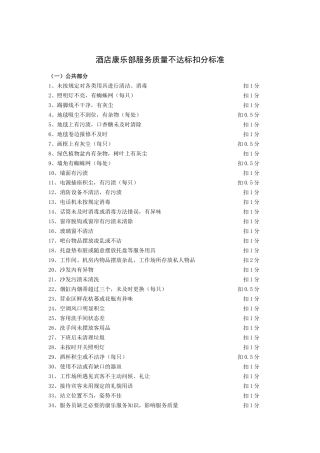 酒店康乐部服务质量不达标扣分标准