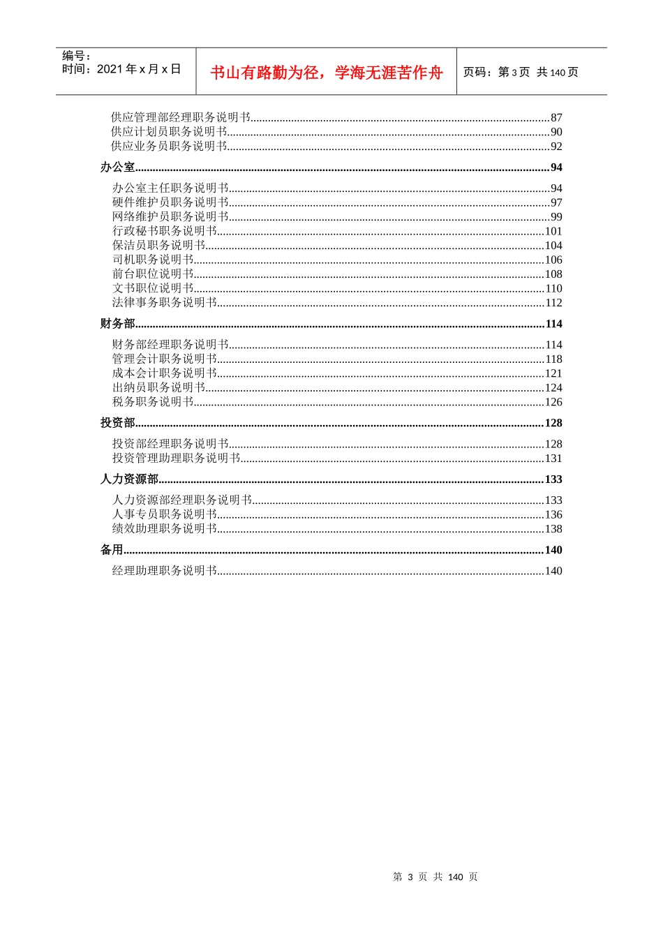 XX有限公司58个岗位职务说明书_第3页