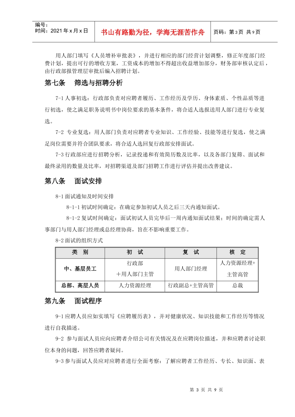 员工招聘配置管理制度_第3页
