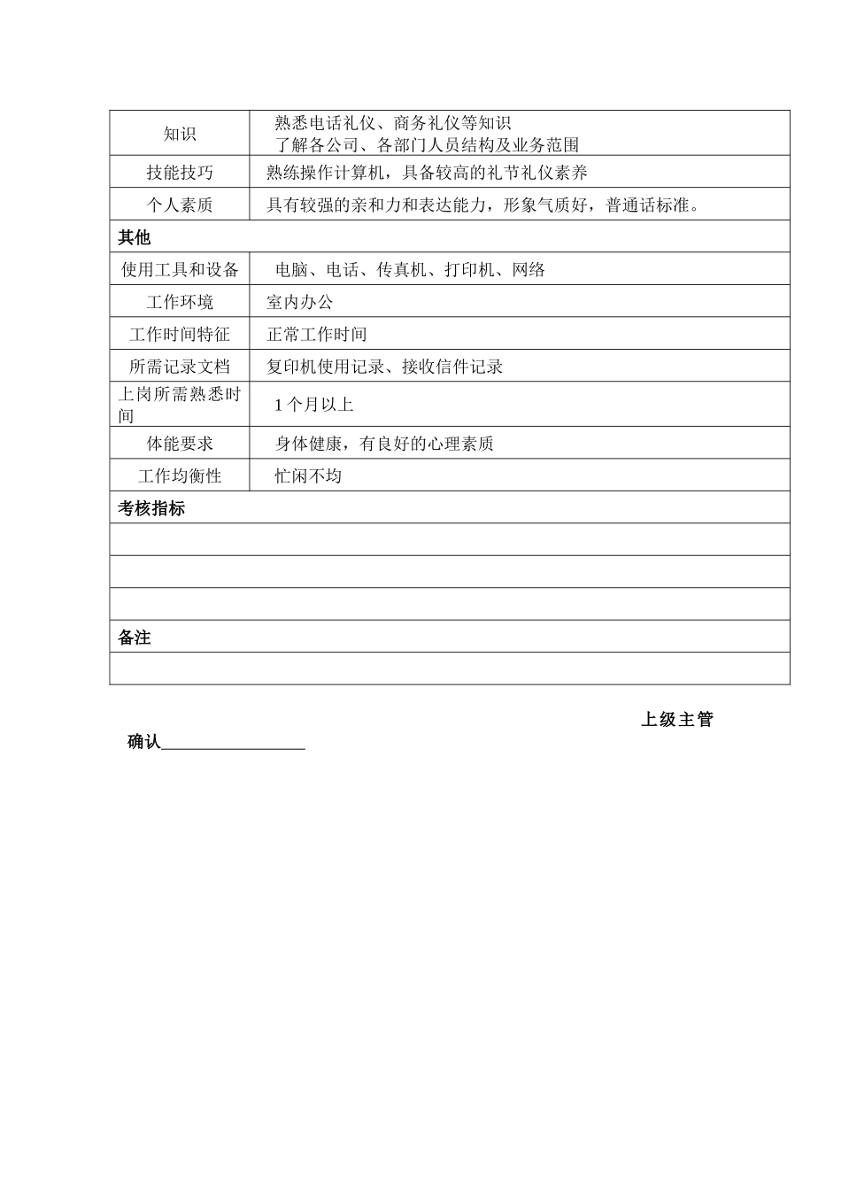 汽车集团综合办前台接待-岗位职责说明书_第2页