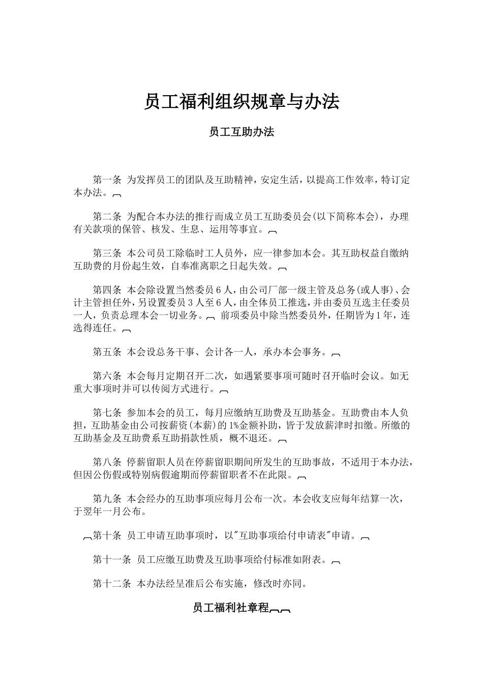 公司员工福利组织规章与办法_第1页