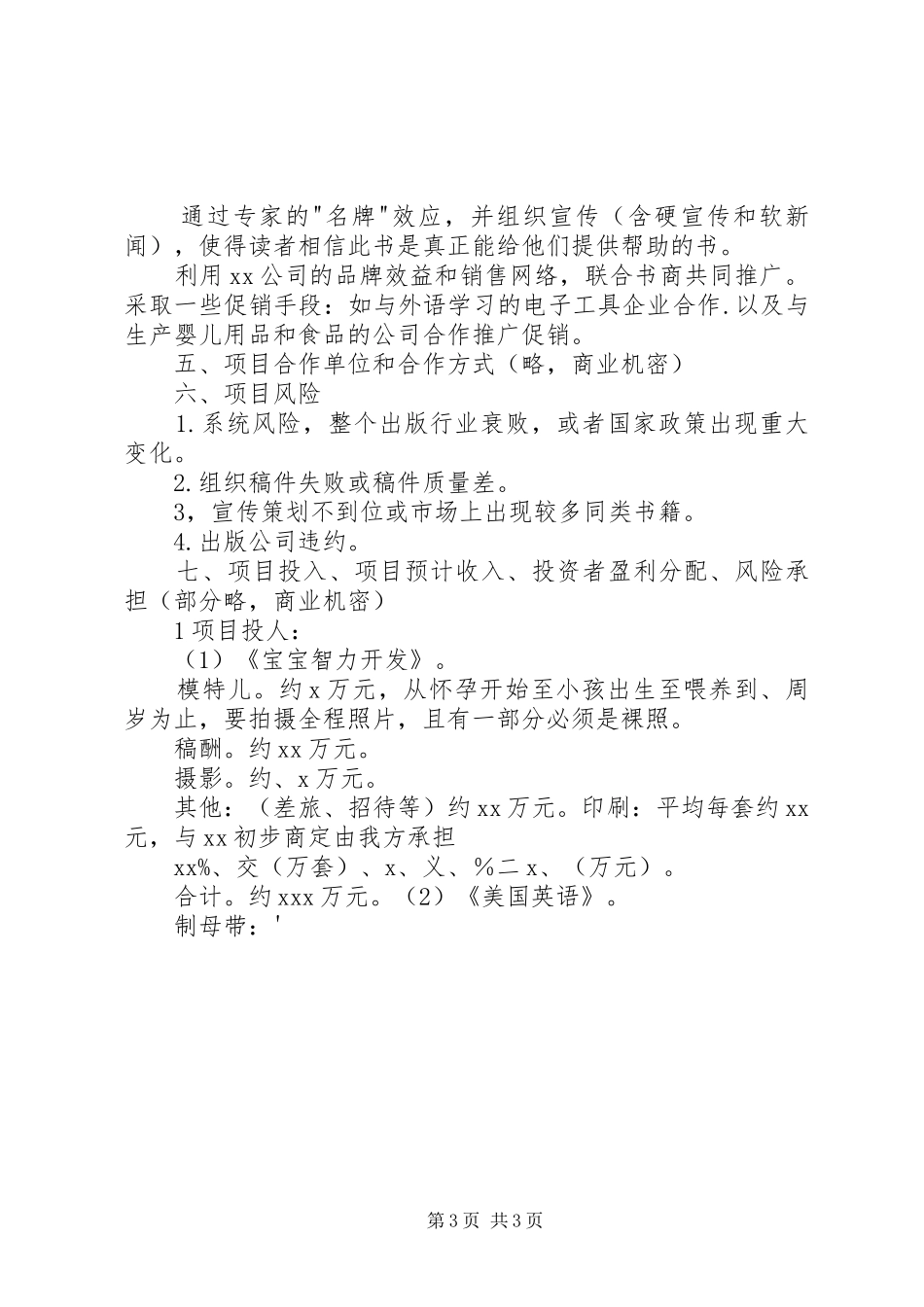 20XX年项目投资计划书_第3页