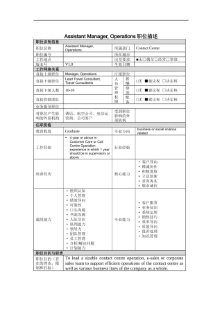 人力资源-2022Assistant Manager, Operations岗位说明书