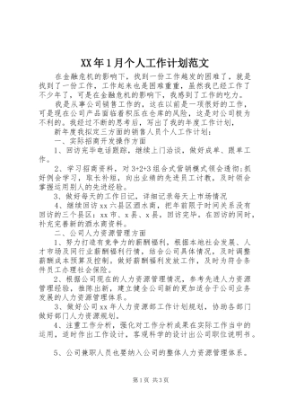 XX年1月个人工作计划范文