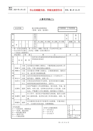 人力资源-2022247人事考评表（二）