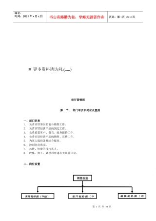 前厅营销部岗位职务说明
