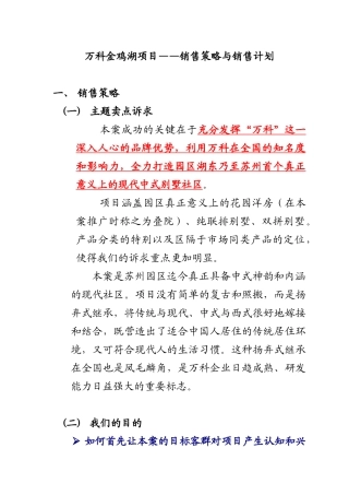 某地产金鸡湖房地产项目销售策略与计划