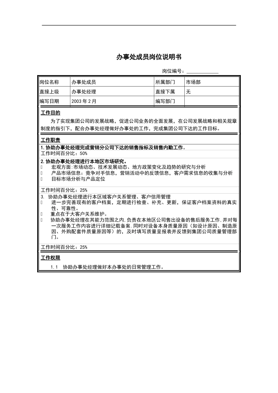 办事处成员岗位说明书_第1页