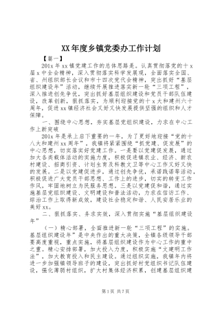XX年度乡镇党委办工作计划