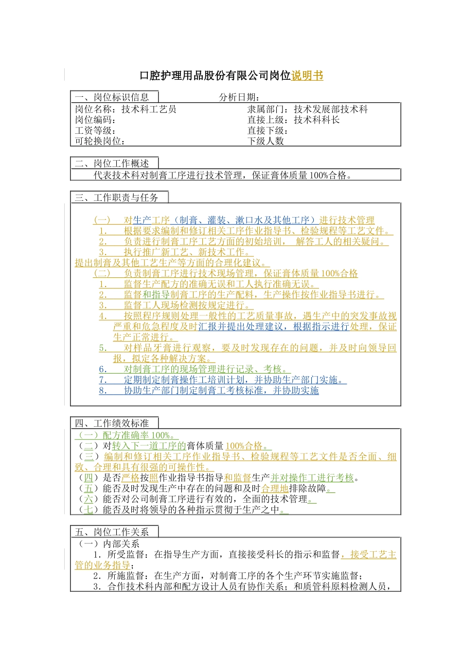 工艺员岗位说明书_第1页
