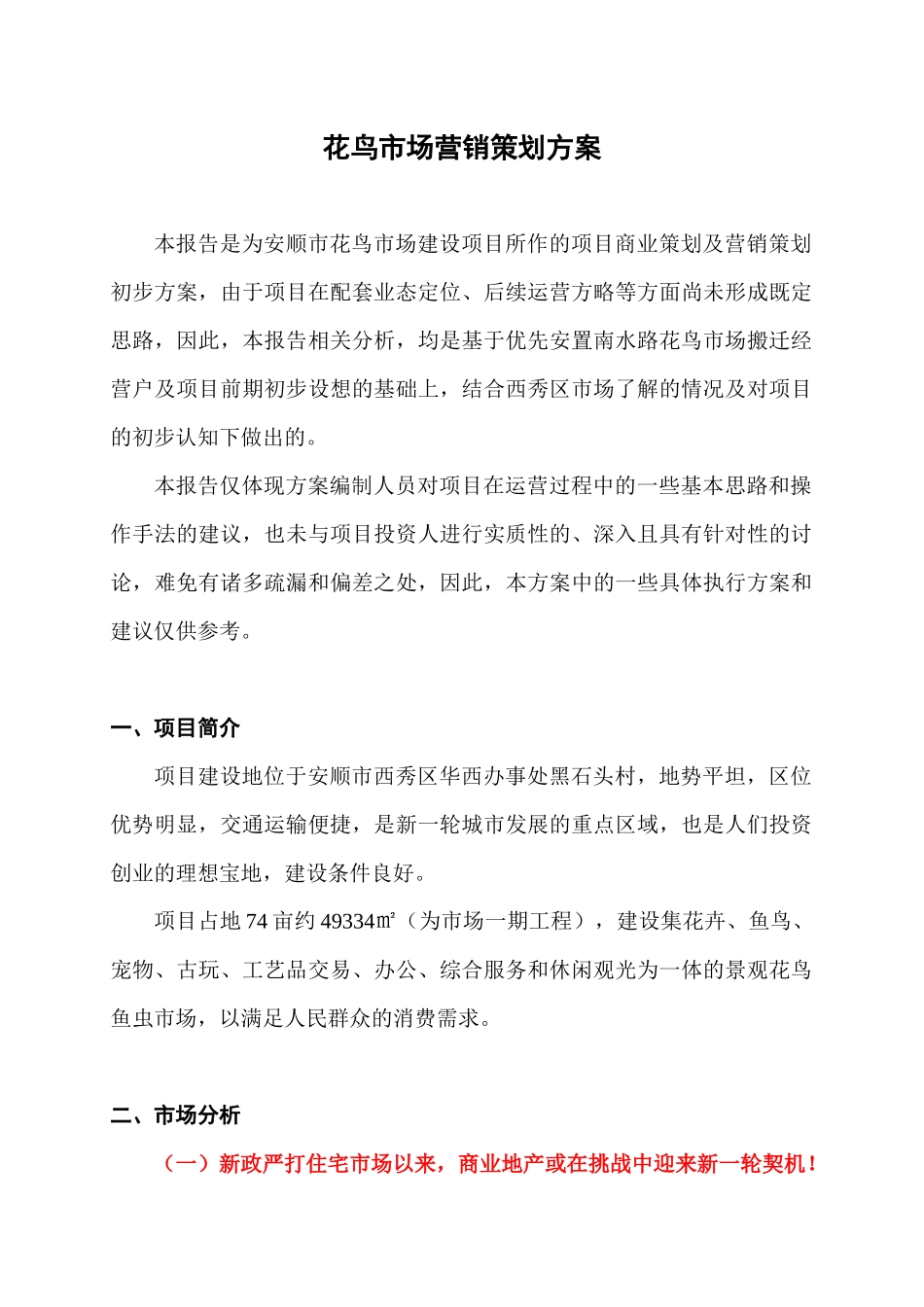 花鸟市场营销策划报告_第1页