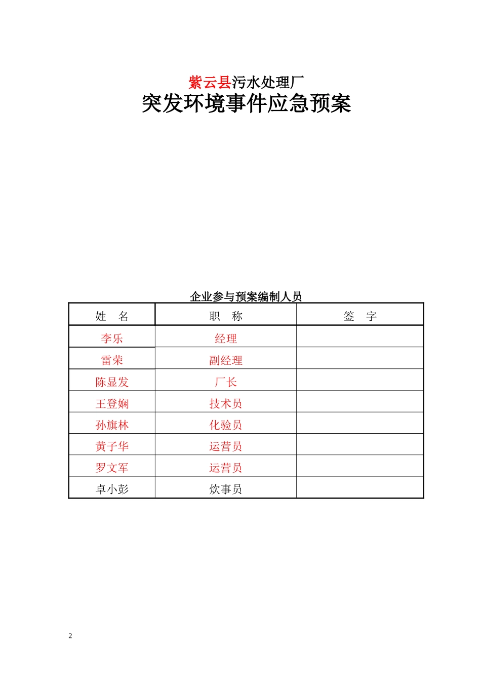 污水处理厂突发环境事件应急预案_第2页