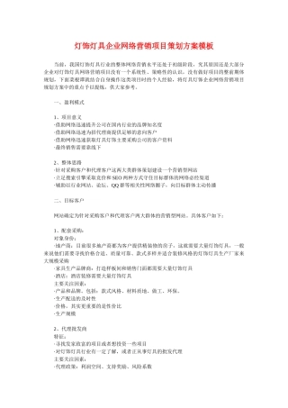 灯饰灯具企业网络营销项目策划方案模板