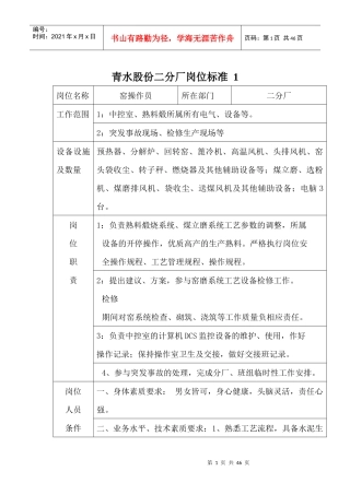 人力资源-2022A区二分厂岗位标准112