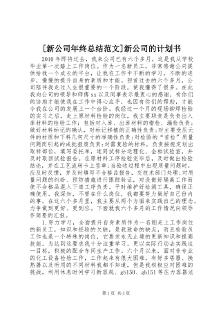 [新公司年终总结范文]新公司的计划书