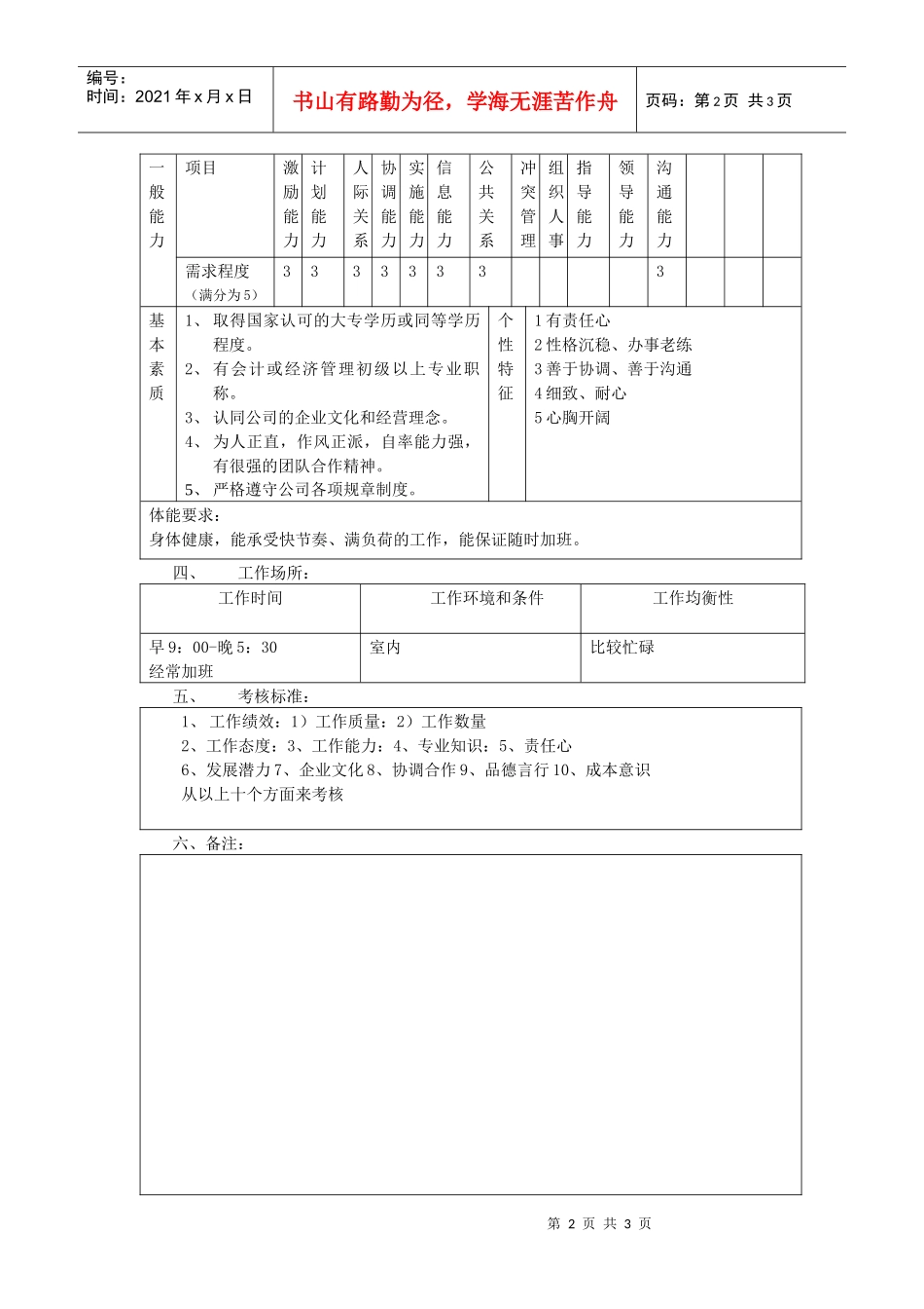 【职位描述】财务中心统计员职务说明书_第2页