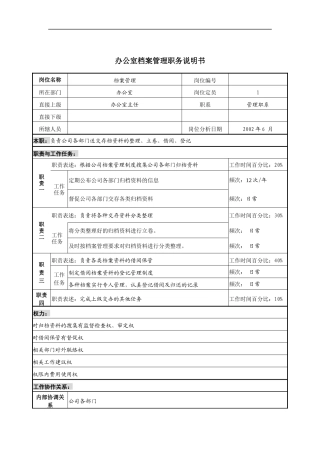 办公室档案管理职务说明书