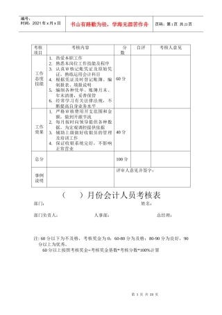各部门考核表