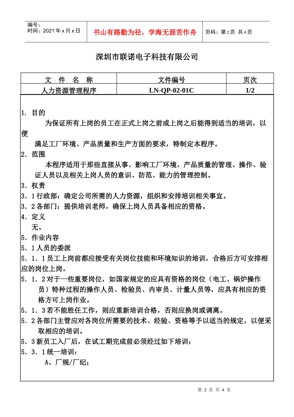 人力资源管理程序QP-02-01B_第2页