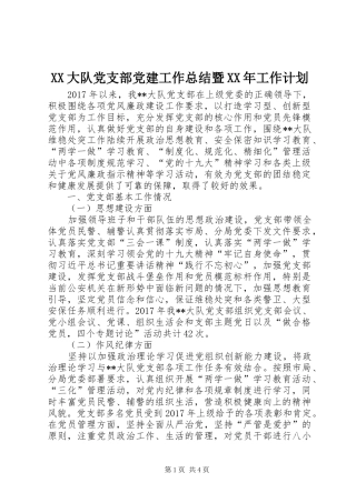 XX大队党支部党建工作总结暨XX年工作计划