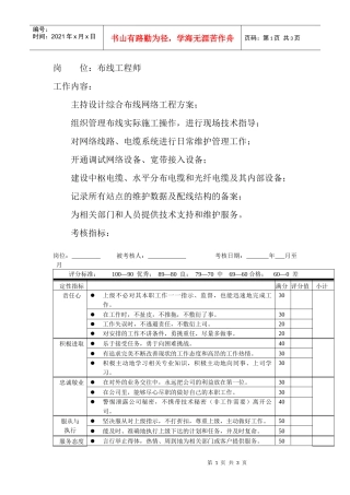 岗位工作内容和年度定性考核指标-布线工程师