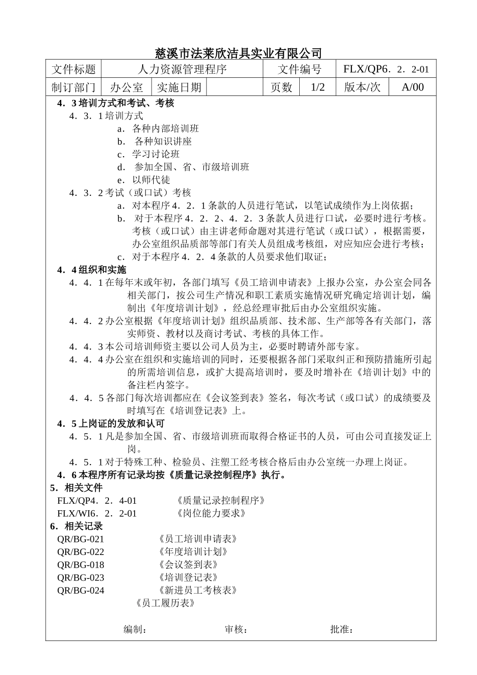 人力资源-20226人力资源控制程序_第2页