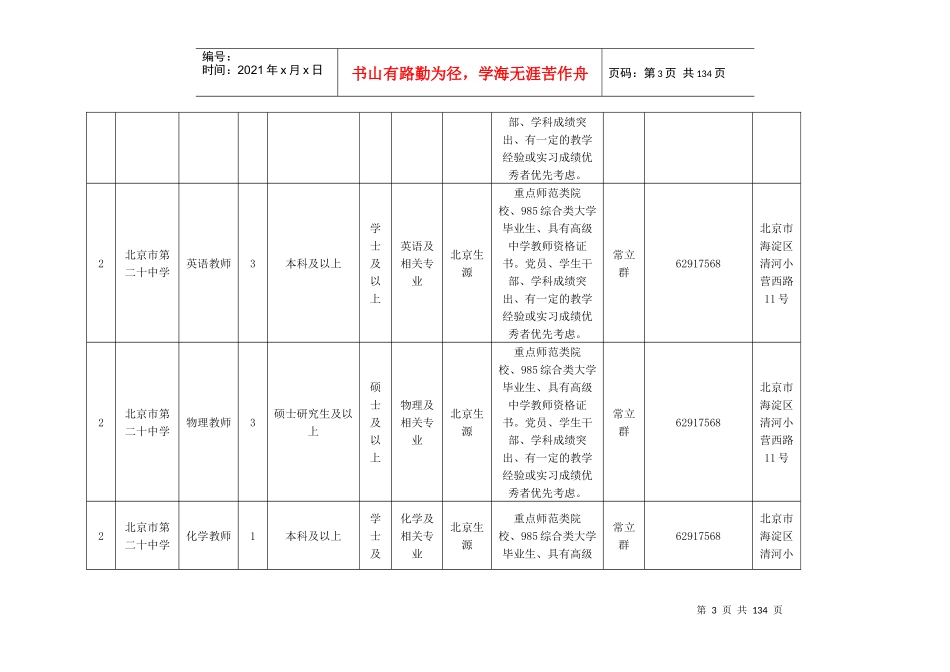 区教委所属事业单位面向应届生公开招聘岗位需求计划_第3页