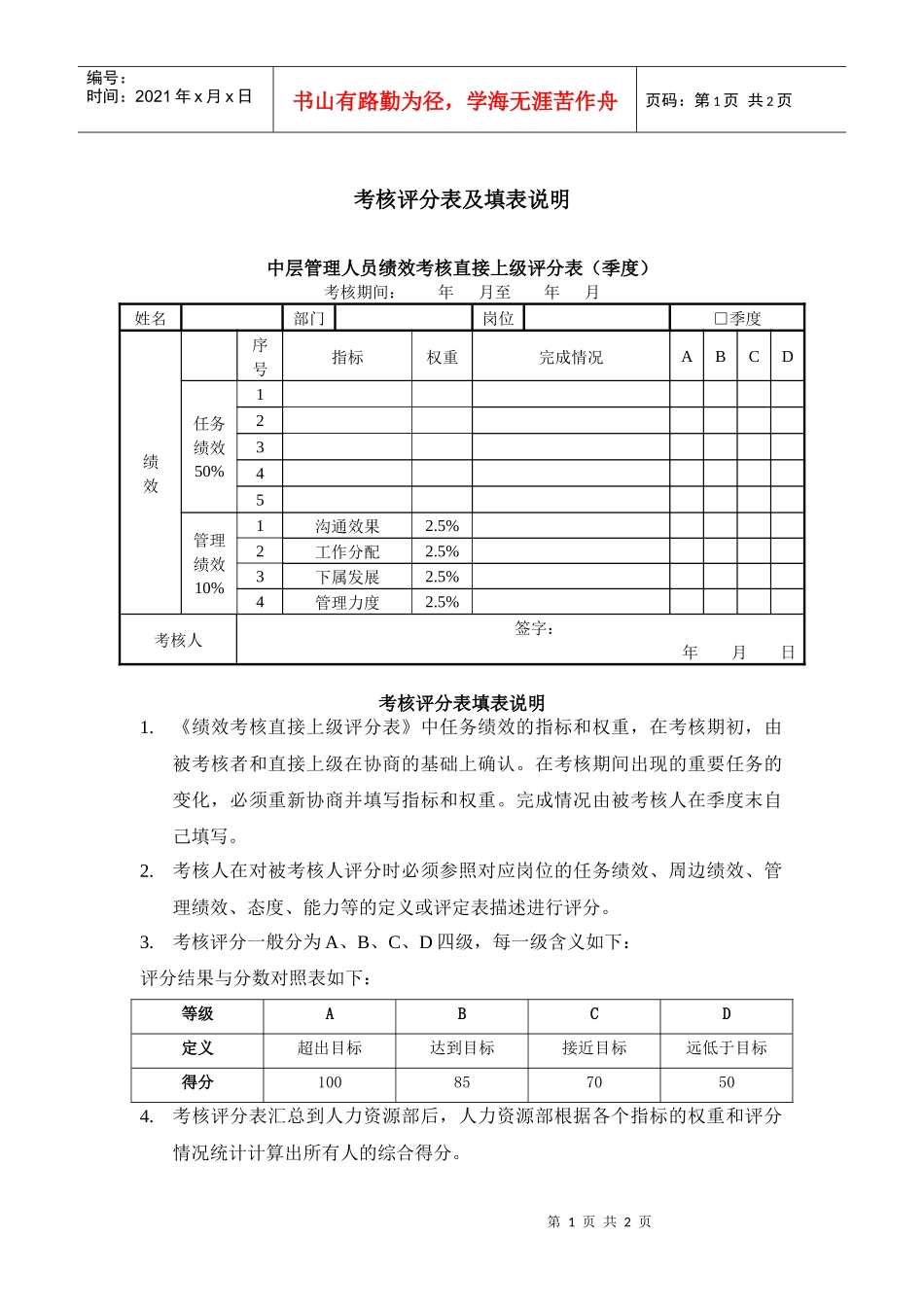 中干季度考核评分表及填表说明_第1页