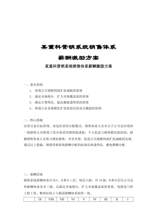 某某重科营销系统销售体系薪酬激励方案