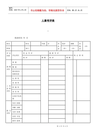 【绩效考核】人事考评表