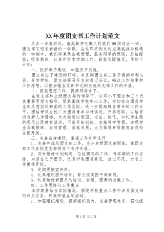 XX年度团支书工作计划范文