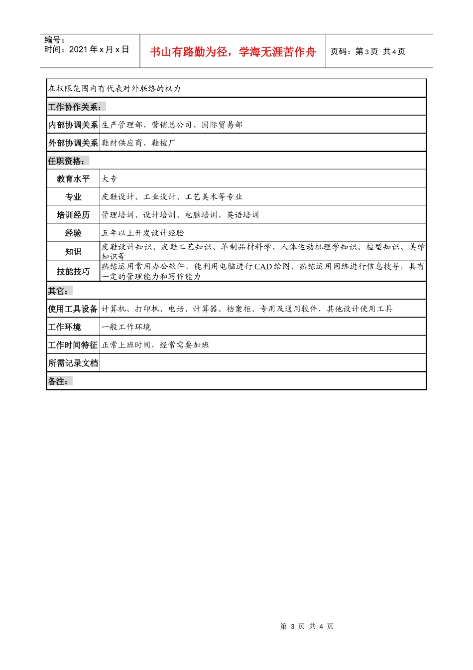 制鞋企业技术开发部cad室主任岗位说明书_第3页