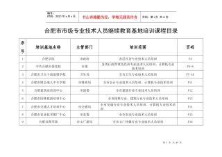合肥市市级专业技术人员继续教育基地培训课程目录