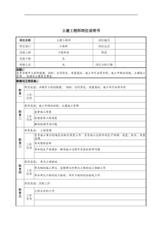 土建工程师岗位说明书