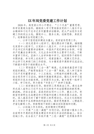 XX年局党委党建工作计划