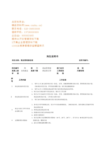连锁企业商品管理部经理岗位职务说明