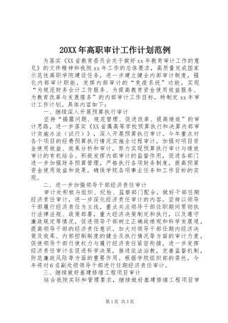 20XX年高职审计工作计划范例
