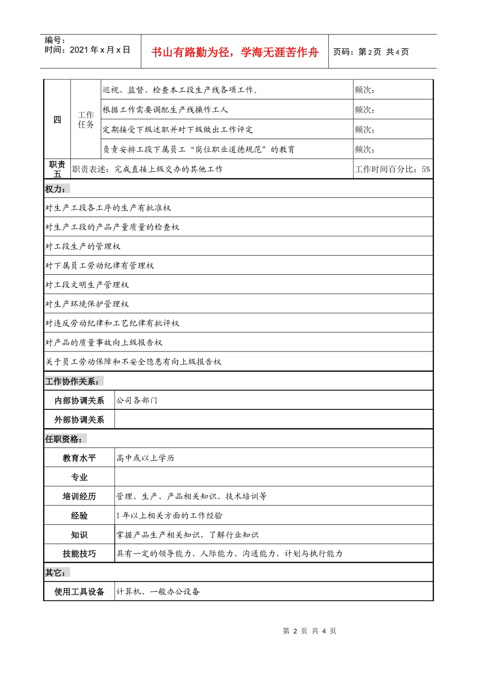 工段长职务说明书_第2页