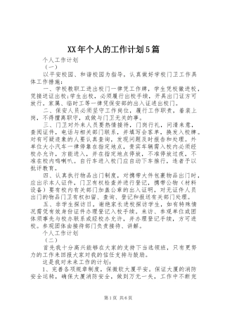 XX年个人的工作计划5篇