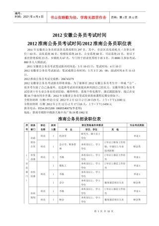 XXXX淮南公务员考试职位表