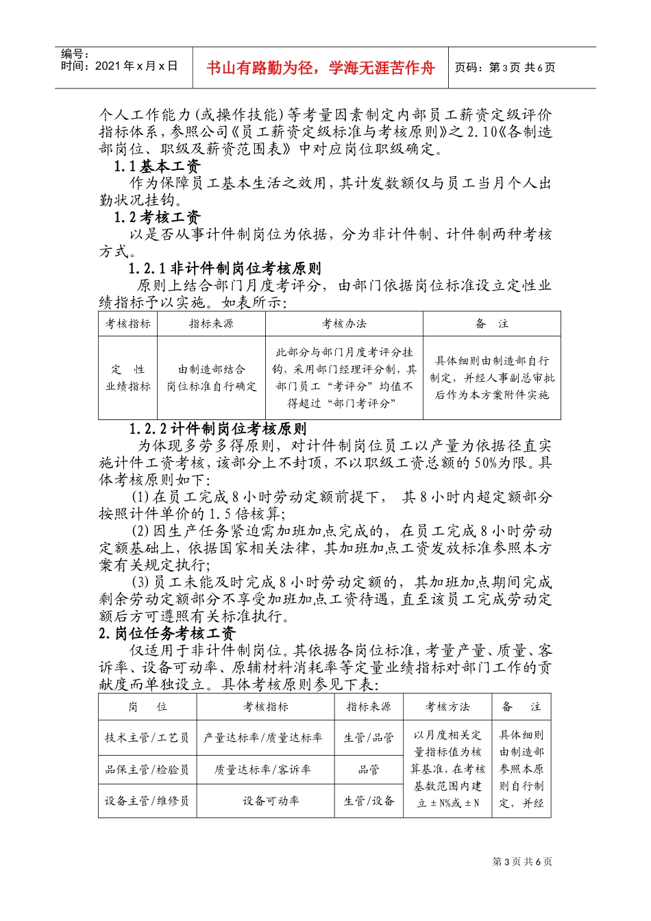 公司制造部薪资考核方案_第3页