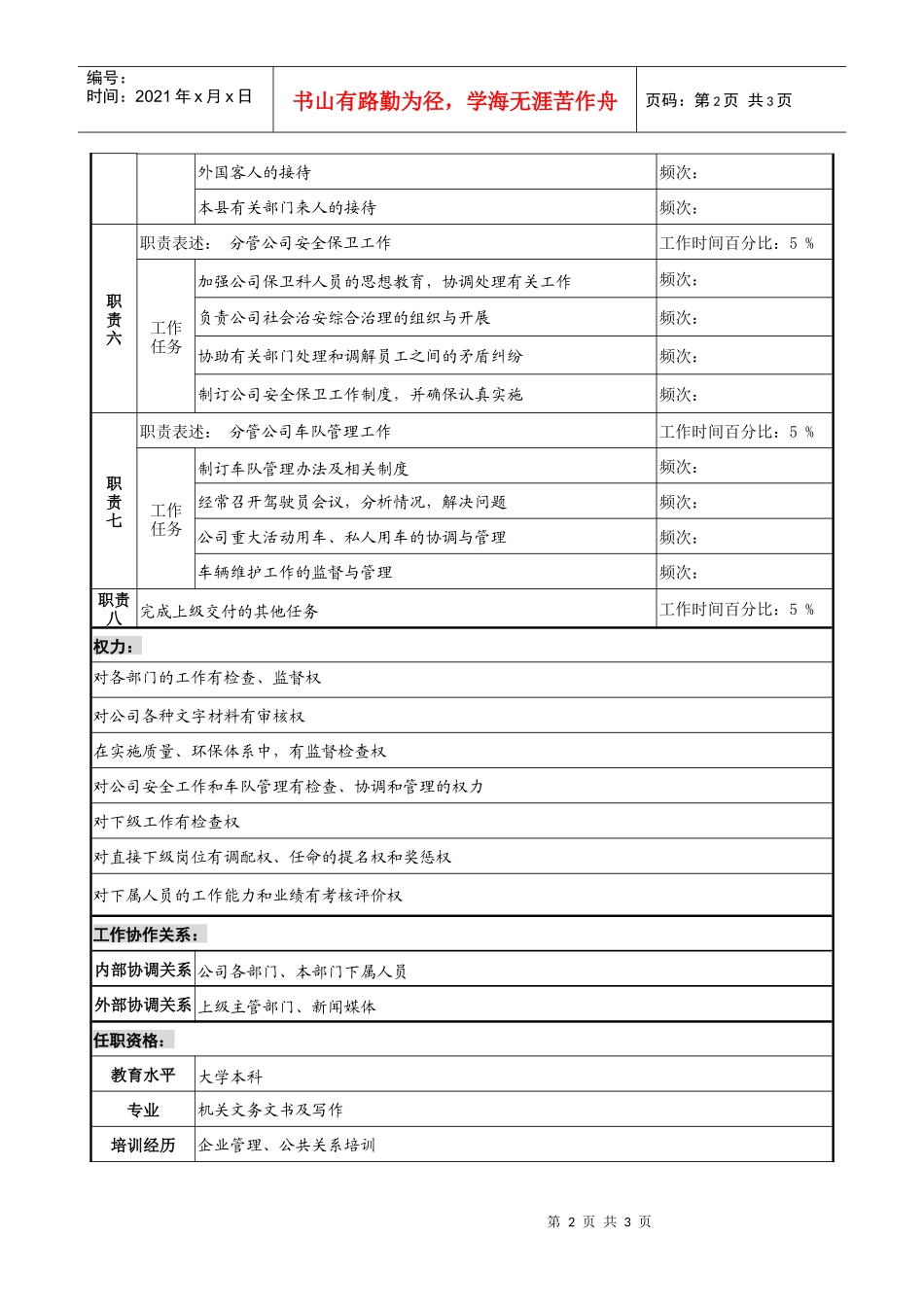 制鞋企业行政事务部事务部经理岗位说明书_第2页