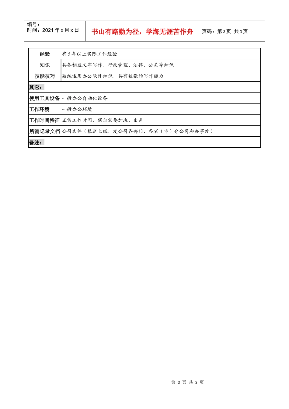 制鞋企业行政事务部事务部经理岗位说明书_第3页