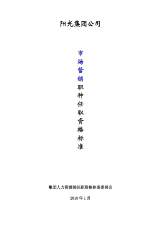 集团公司市场营销职种任职资格体系标准