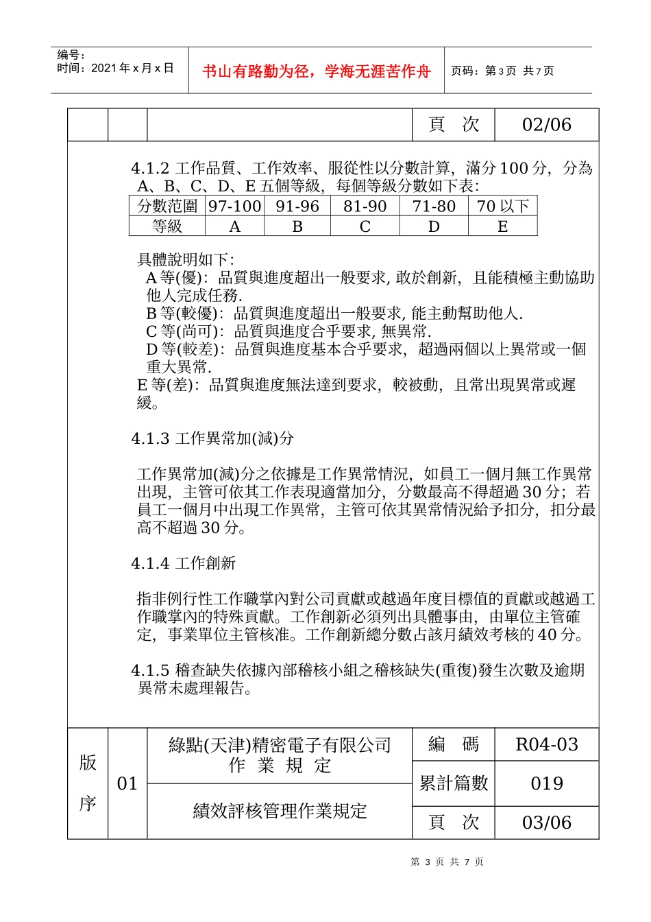 人力资源-2022019-R04-03-绩效评核作业规定(01)_第3页