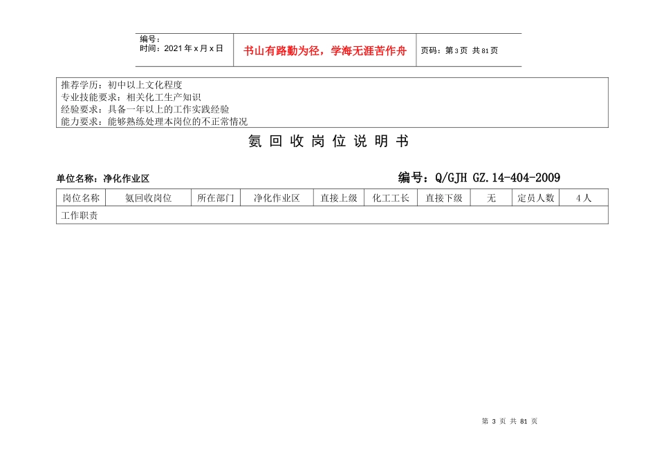 合成氨各岗位岗位说明书_第3页