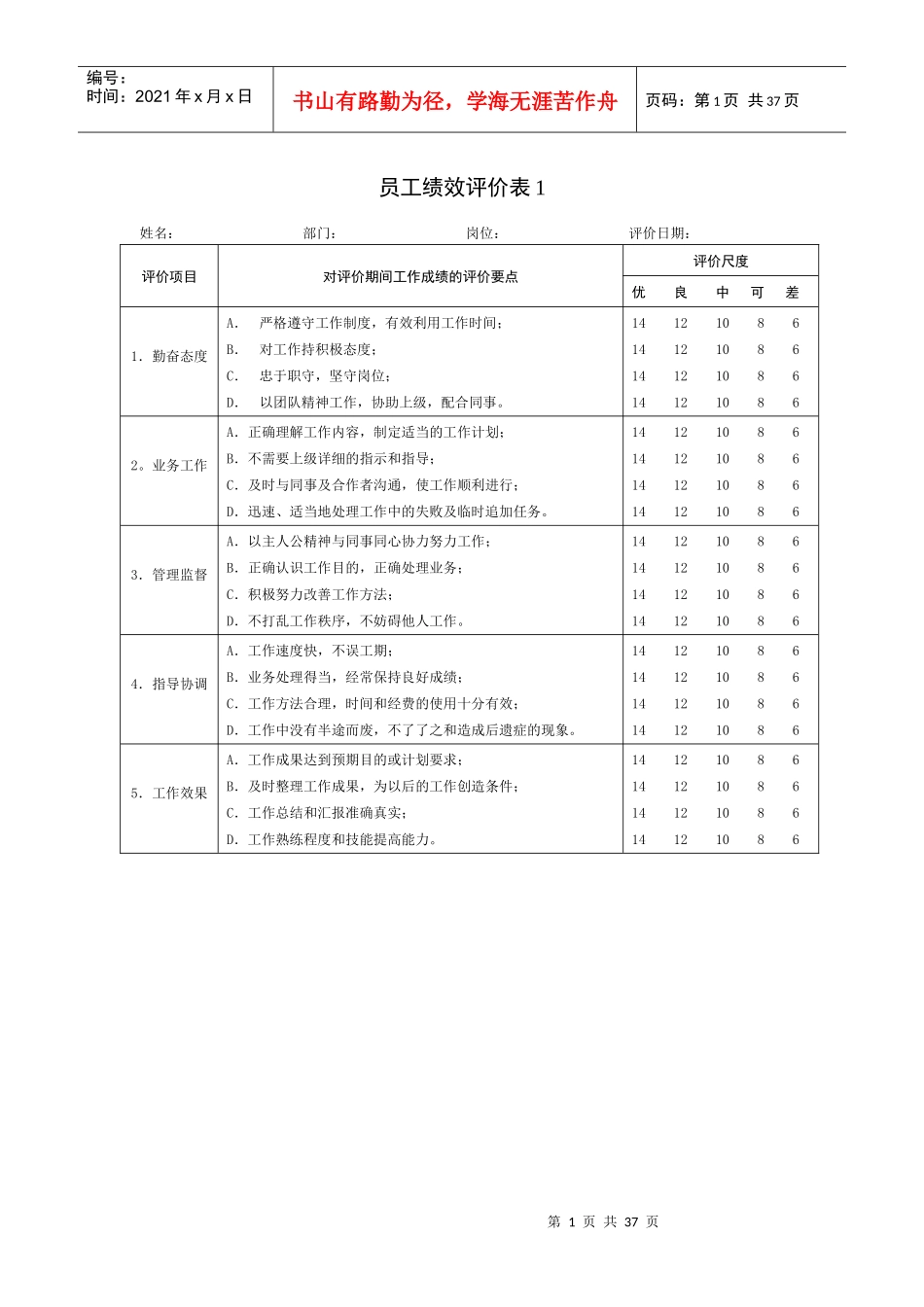 员工绩效评价表正式版_第1页