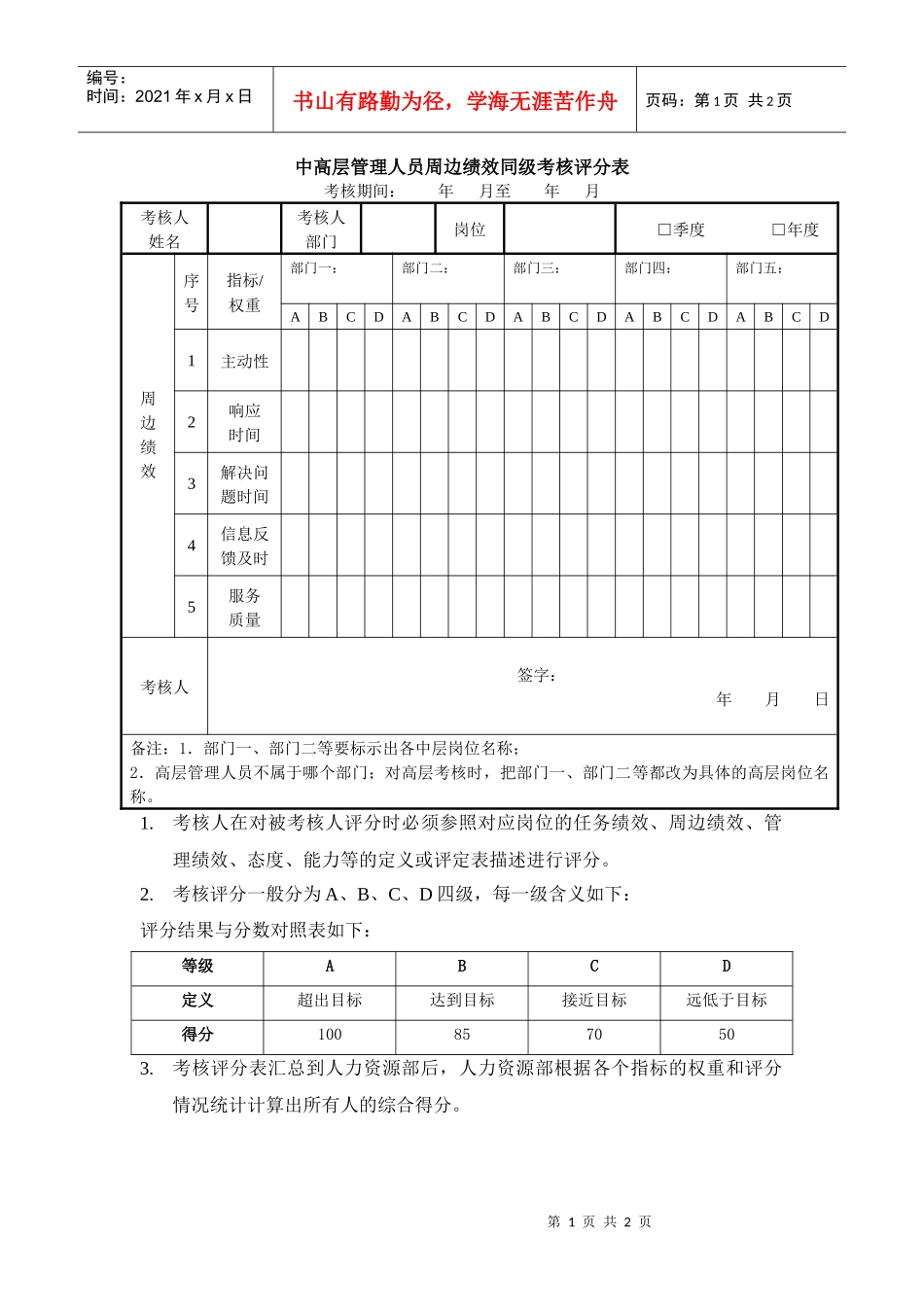 中干周边绩效同级考核评分表及填表说明_第1页