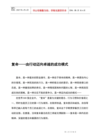 复命-一种由行动迈向卓越的成功模式